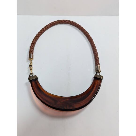 Funky Vintage Fashion Necklace Statement Faux Tortoise Shell Braided lobster - Picture 4 of 6